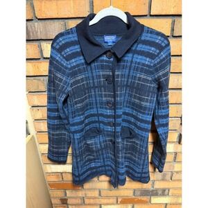 Pendleton Women's Blue Plaid 100% Merino Wool Cardigan Sweater Jacket Size M